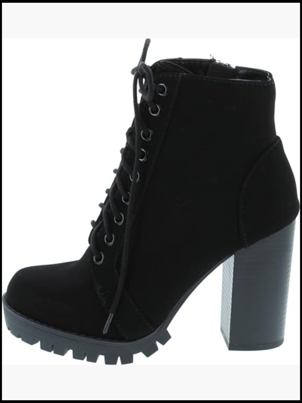 Lace Up Military Ankle Boot with Stacked Heel Side Zipper